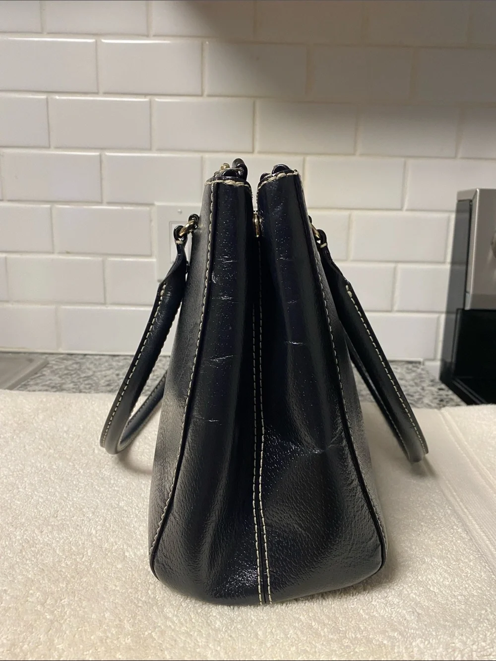 kate spade Black Pebbled Leather Satchel with Gold Hardware